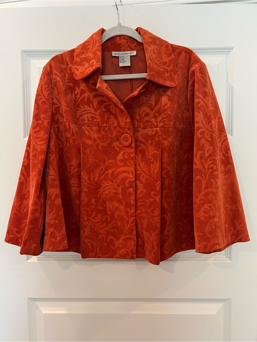 Requirements Burnt Orange Scroll Print Open Front Jacket Blazer XL Stretch - Picture 2 of 8